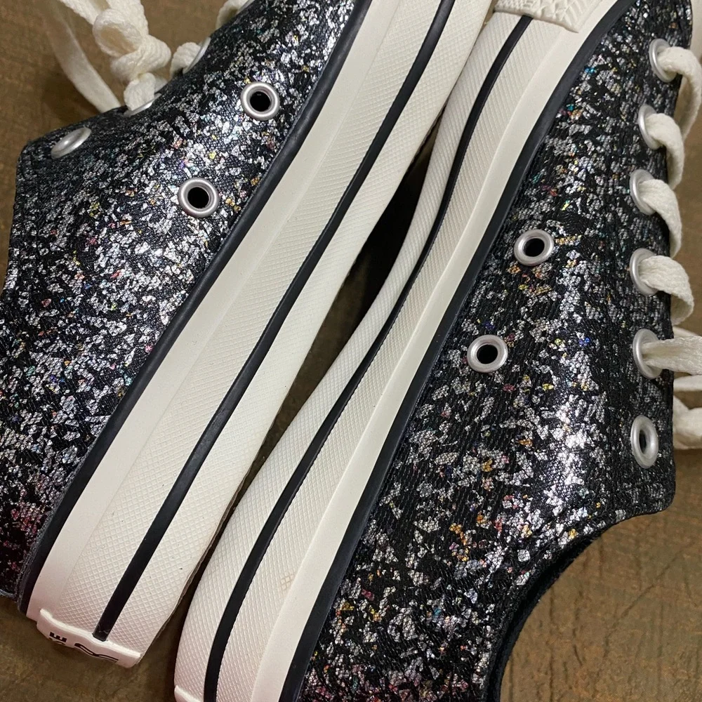 New Converse Chuck Taylor All Star Glitter Black Sneakers - Picture 8 of 14